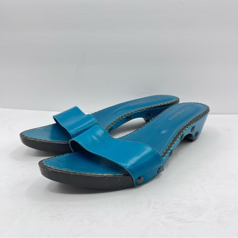 YSL Vintage Women’s 41 Yves Saint Laurent Blue/Green Leather Slide Sandals Italy - Picture 2 of 14